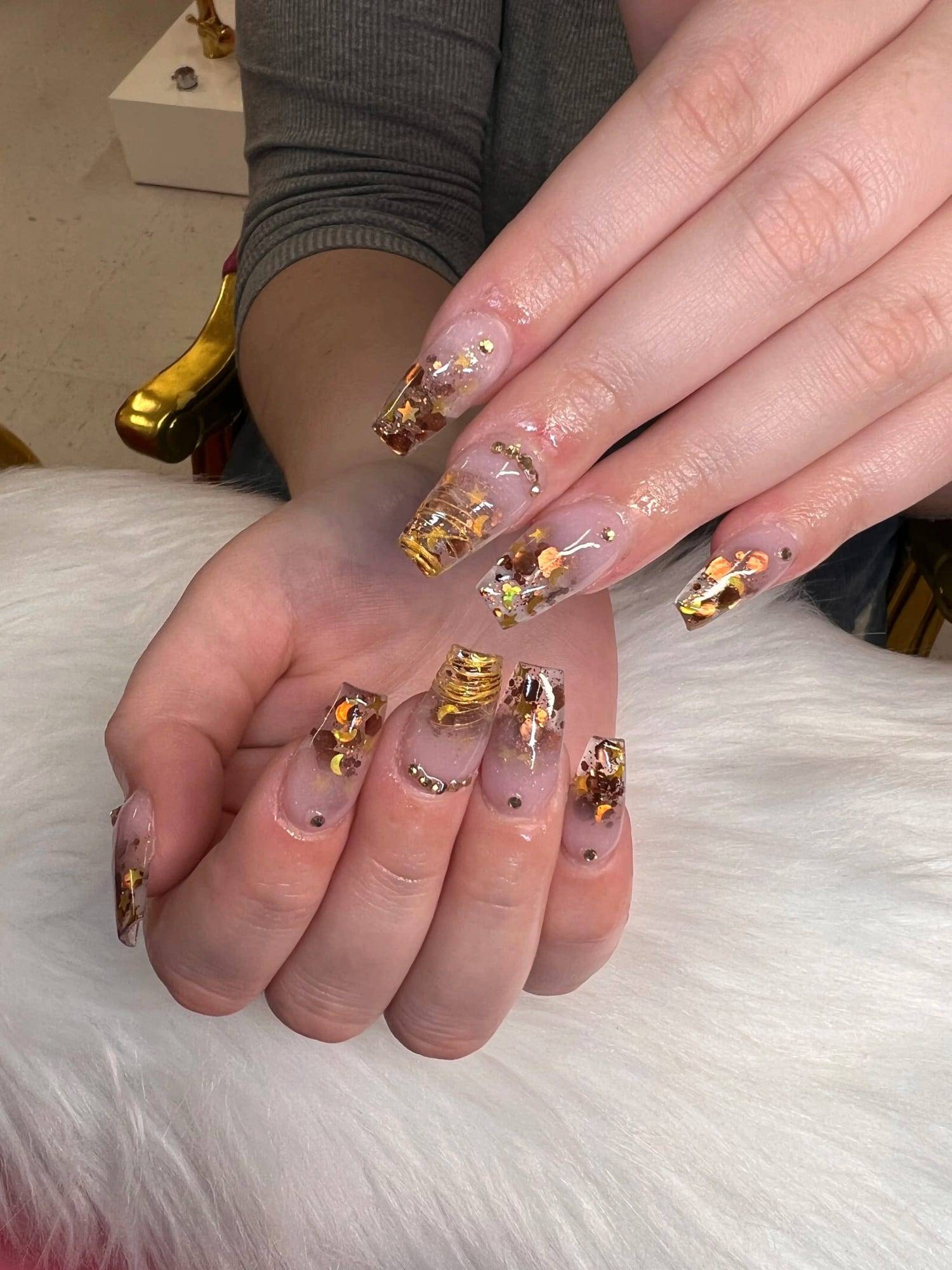 Nude coffin set with gold leaf and crystal detailing