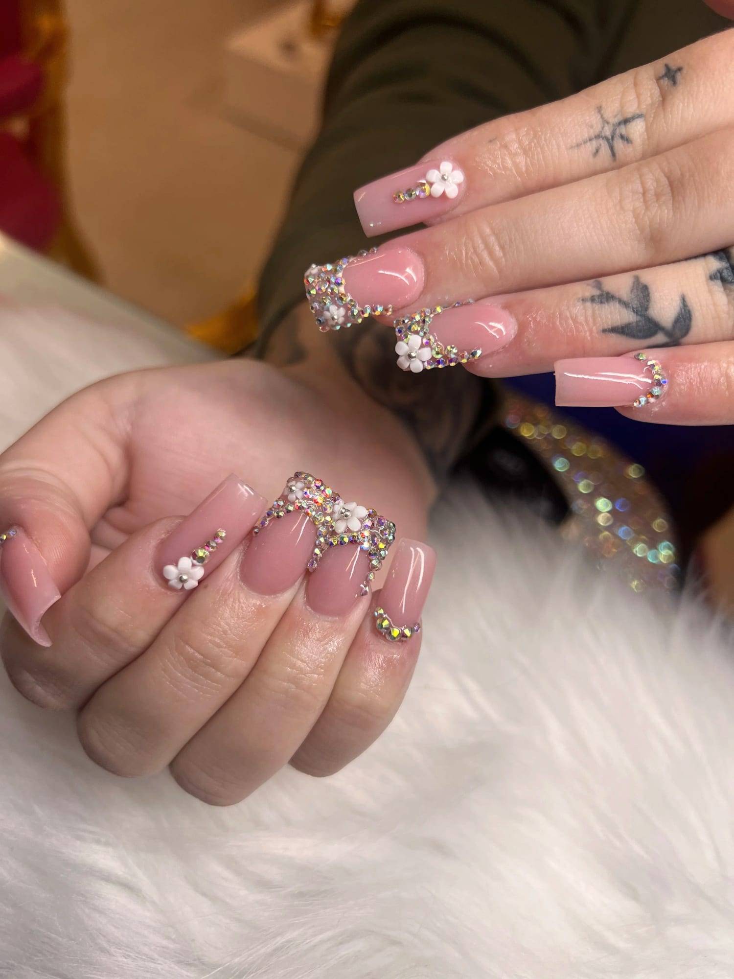Nude coffin set with crystal clusters and fine line art